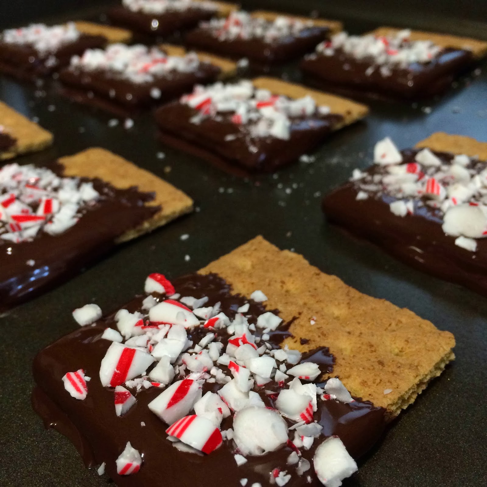 After the Bubble Chocolate Dipped Graham Crackers with Crushed Candy Canes