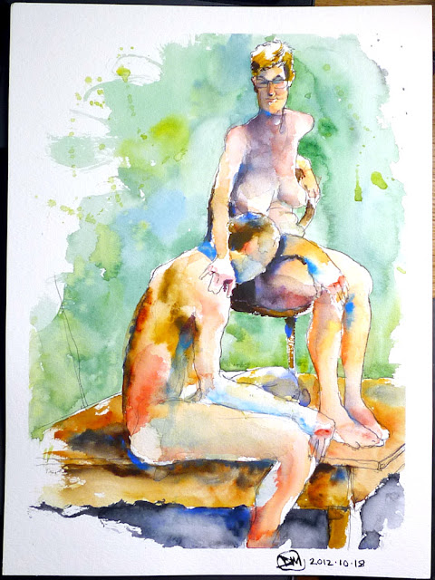 Male and female nude watercolour study by David Meldrum