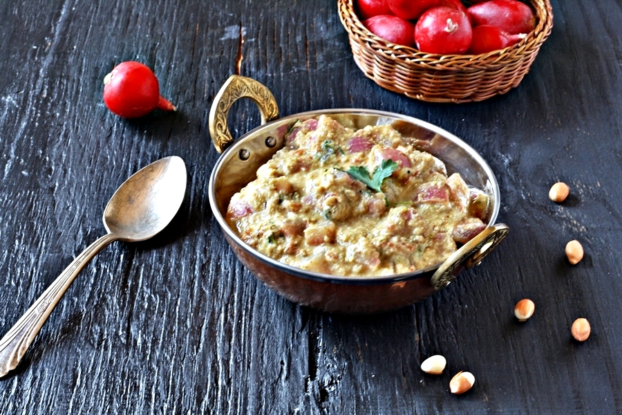 Versatile Vegetarian Kitchen Radish Curry in Peanut sauce