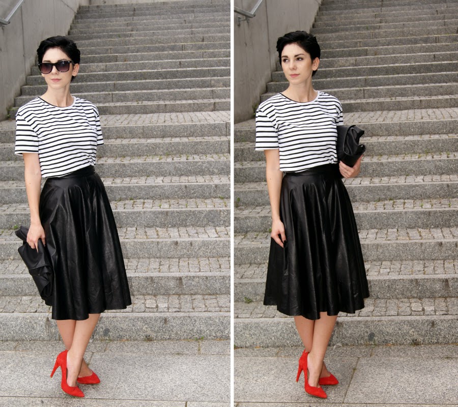 LEATHER SKATER MIDI SKIRT InMono Style by Katarzyna Ignacek