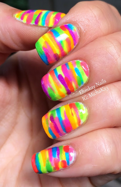 ehmkay nails rainbow neon stripe