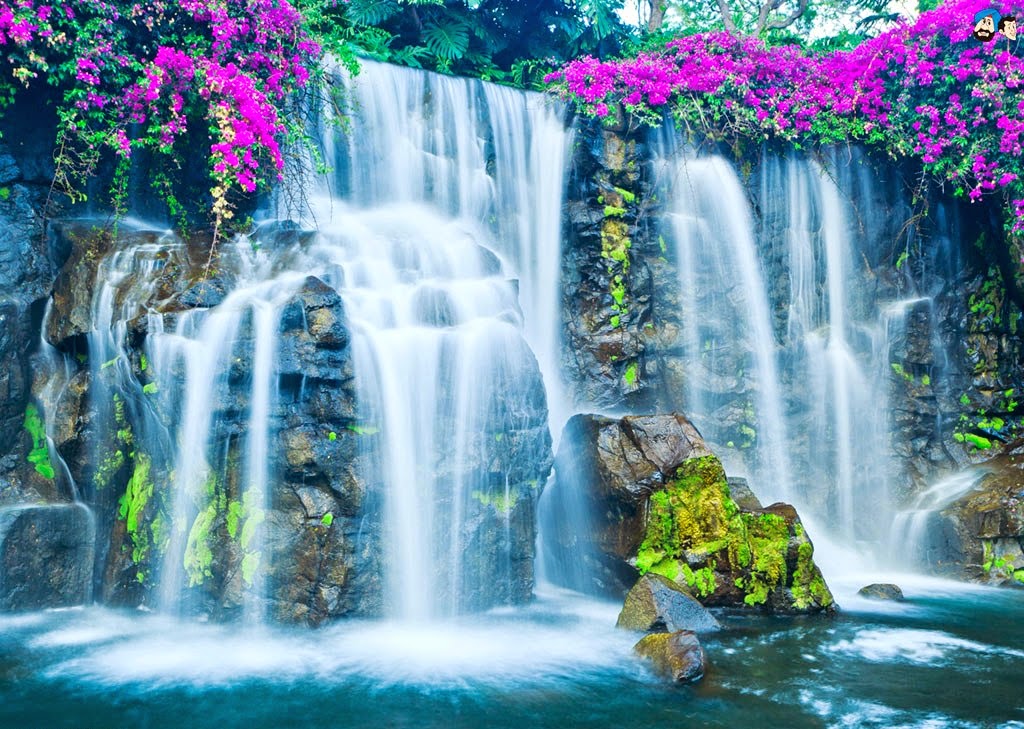 Attractive waterfalls and mountains