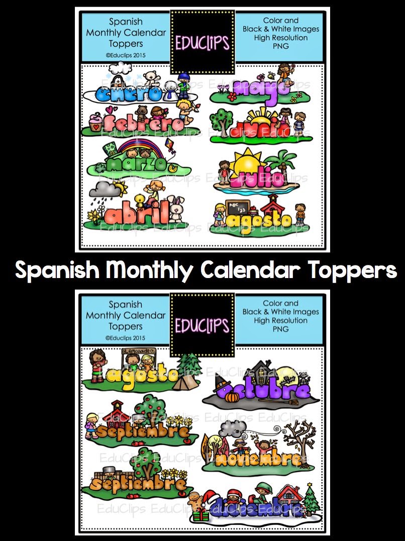 Educlips Design New sets Carnival and Spanish Monthly Calendar Toppers
