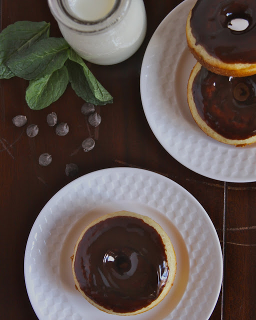 chocolate peppermint glazed doughnuts