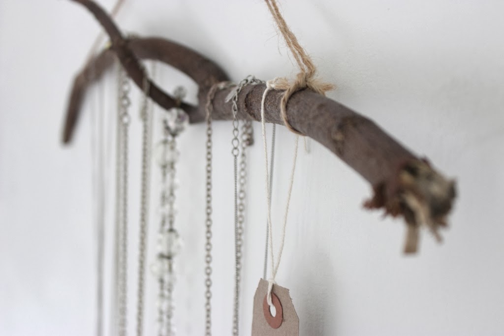 floral and feather DIY branch necklace organiser