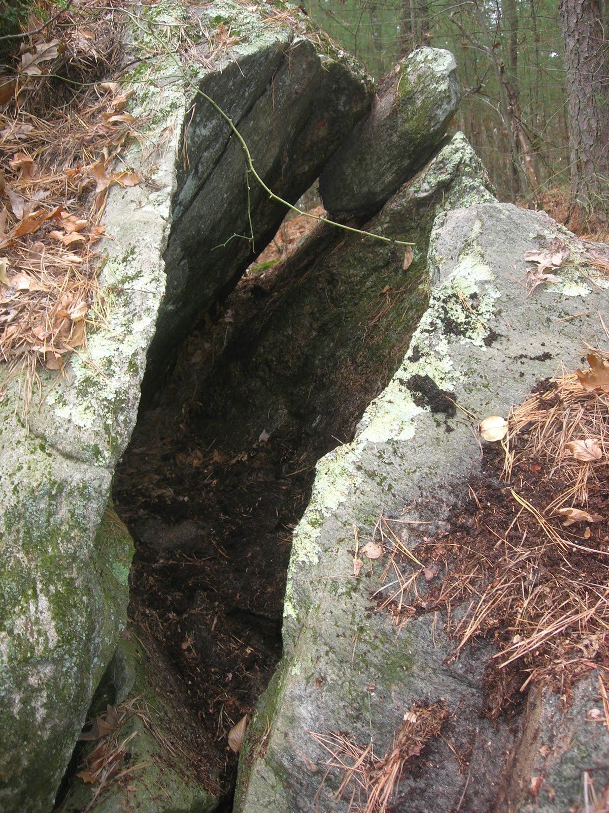 Rock Piles Split Boulder.....with two offering holes in Hopkinton, RI