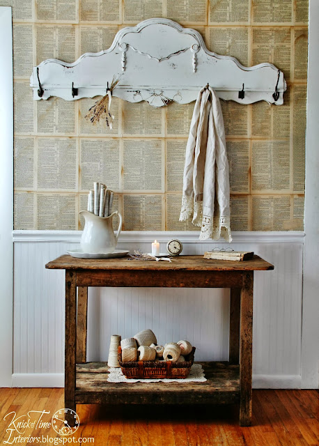 repurposed antique footboard coat rack - www.knickoftime.net