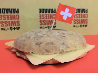Gruyere Swiss cheese savoury Italian focaccia bread with herbs cream cheese