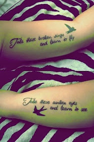 ♥ ♫ ♥ cute tattoo mother daughter . Daughter: take these broken wings and learn to fly. Mother: take these sunken eyes and learn to see. ♥ ♫ ♥
