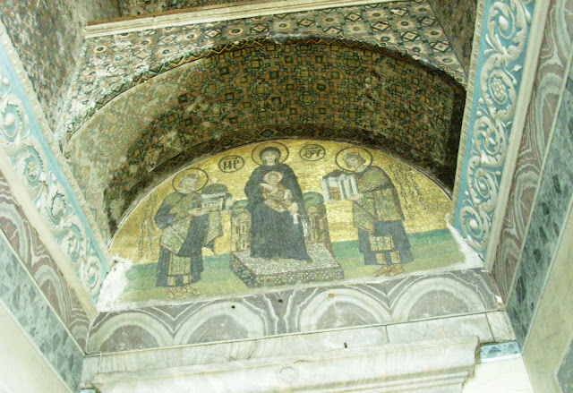 Christian Iconography Mosaics on one very high door in the magnificent Hagia Sophia
