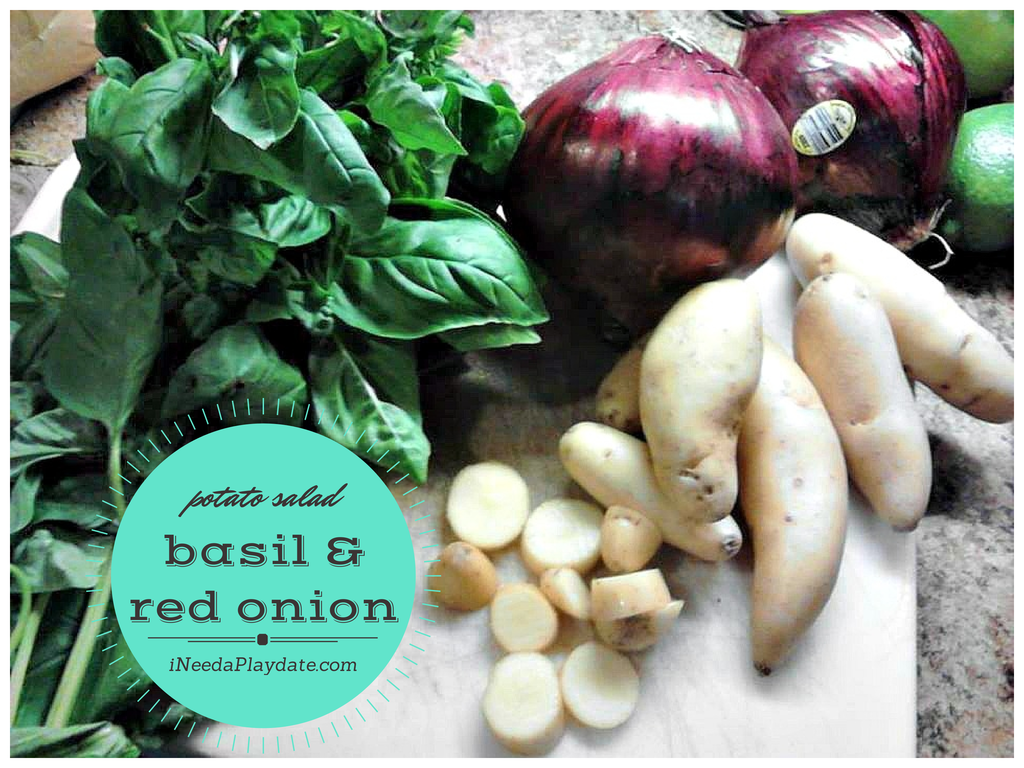 red onionpotatoes, and basil