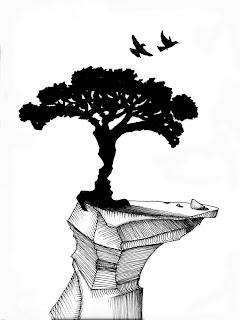 Black-White Tree Optical illusion picture in picture