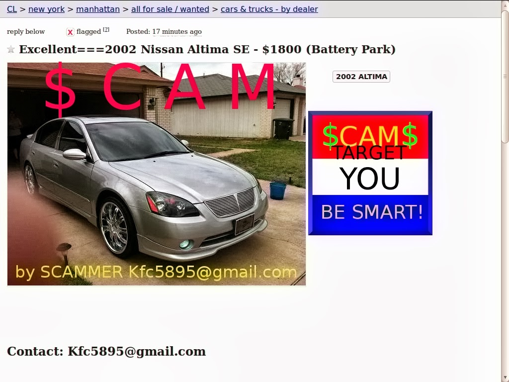 Vehicle Scams Google Wallet Ebay Motors Amazon Payments Ebillme Western Union Money Gram Etc Craigslist Scam Ads Detected On 02 22 2014 Updated
