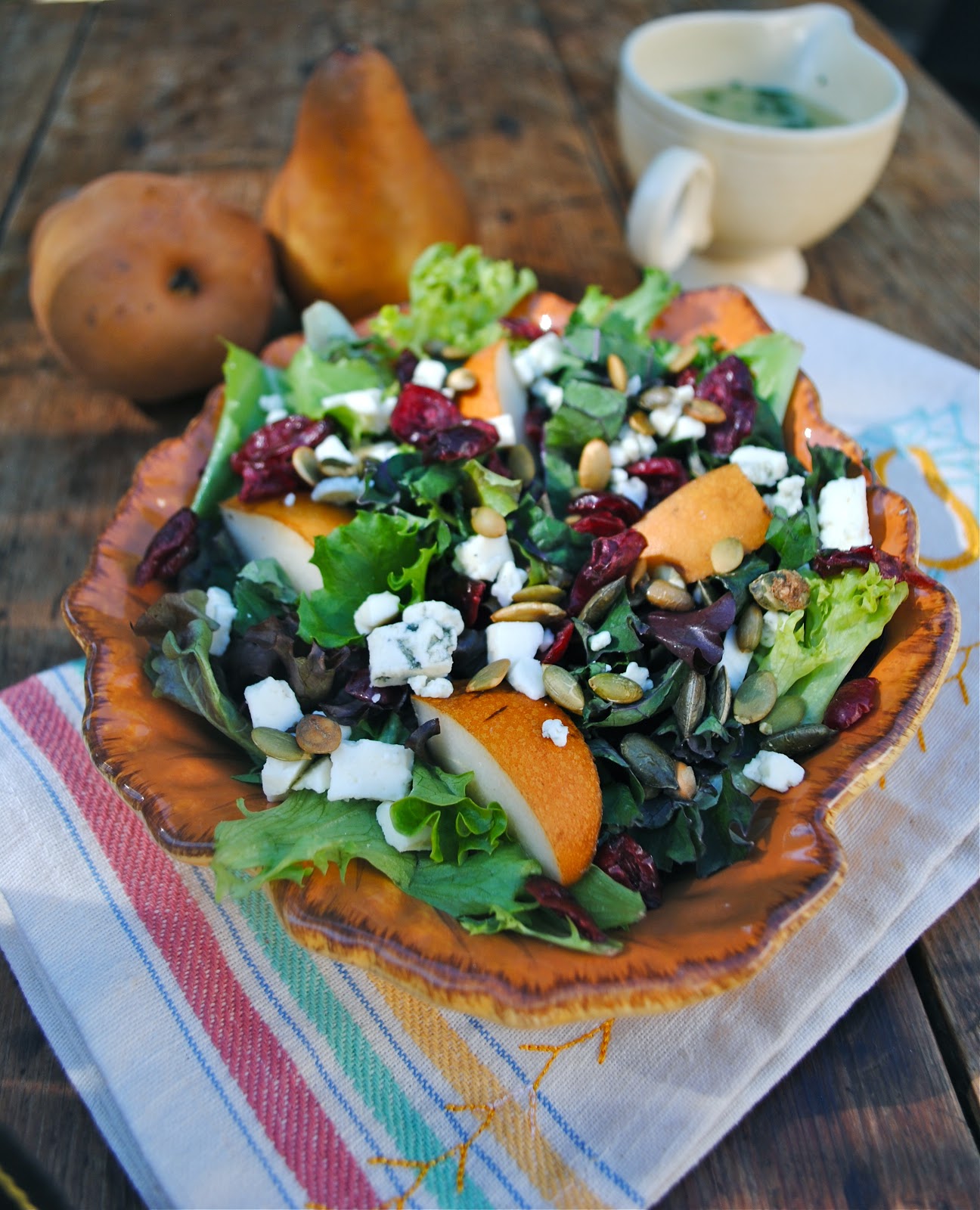 Mixed Fall Greens with a Dijon Chive Vinaigrette Virtually Homemade