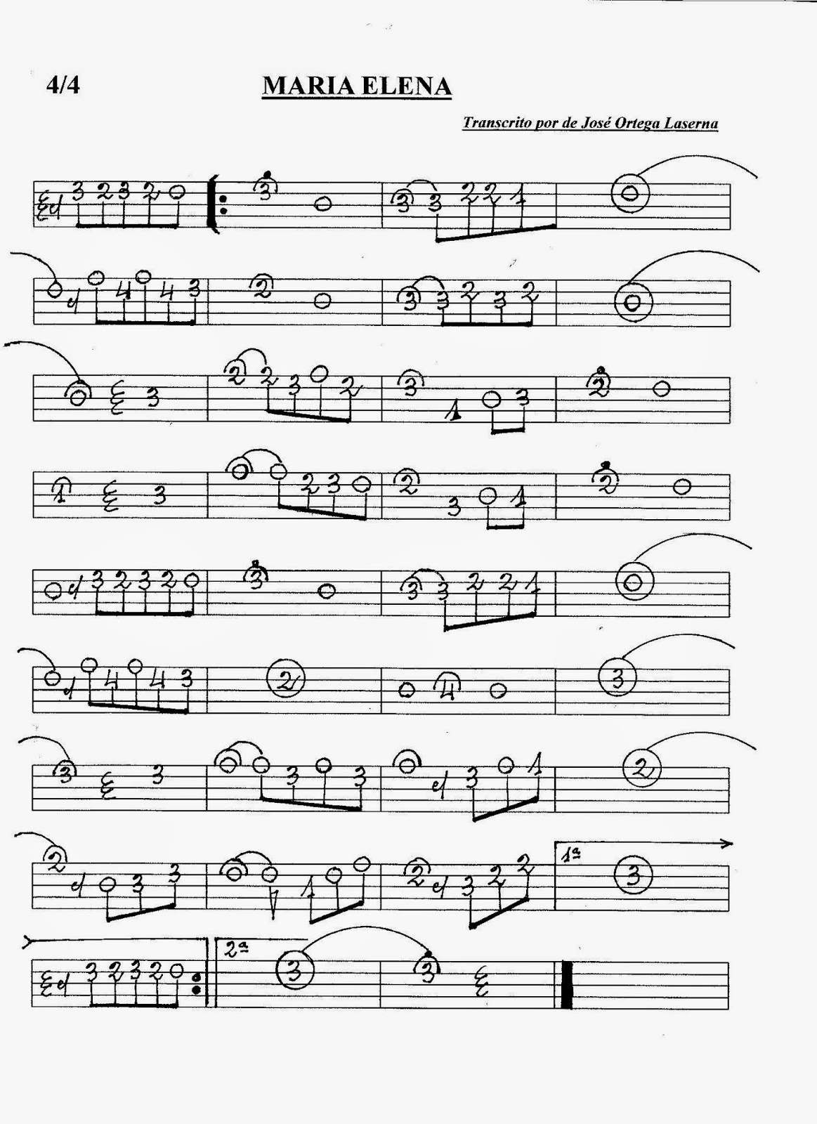 PARTITURAS EN CIFRA PARA BANDURRIA Y LAÚD DE JOSÉ ORTEGA LASERNA: MARÍA