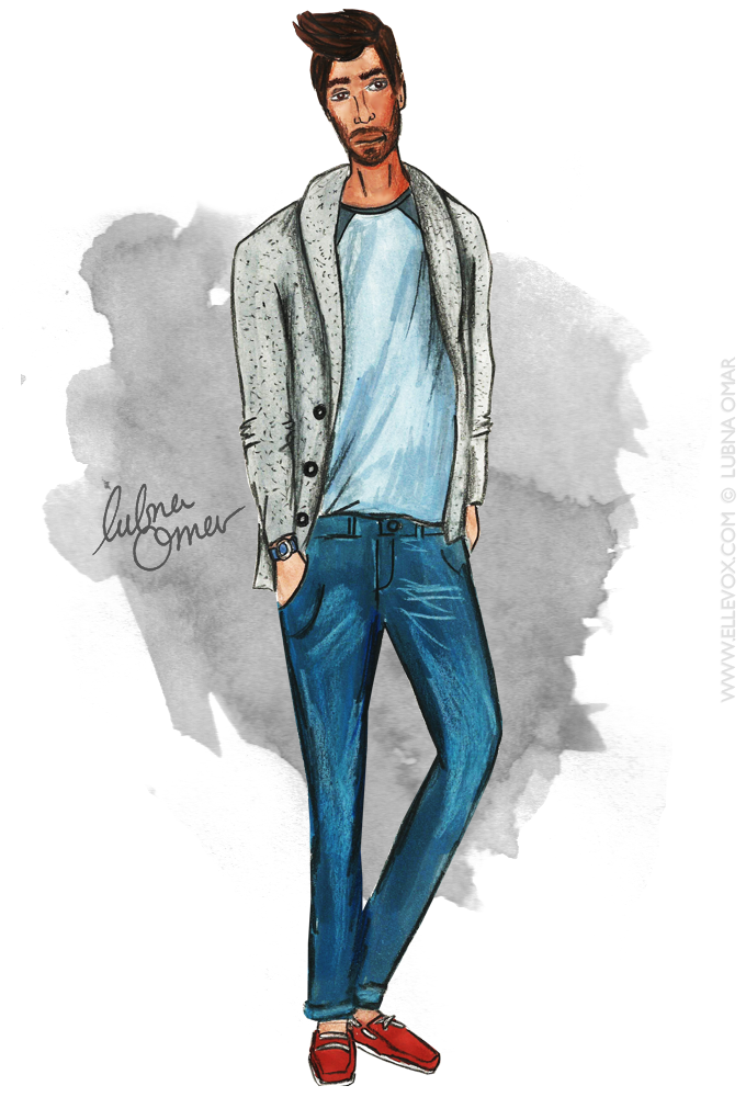 casual menswear street style outfit illustration by lubna omar