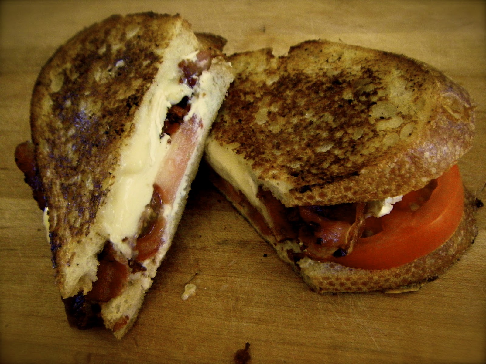 KatieKate's Kitchen Grilled Goat Cheese, Brie, Bacon, and Tomato Sandwich