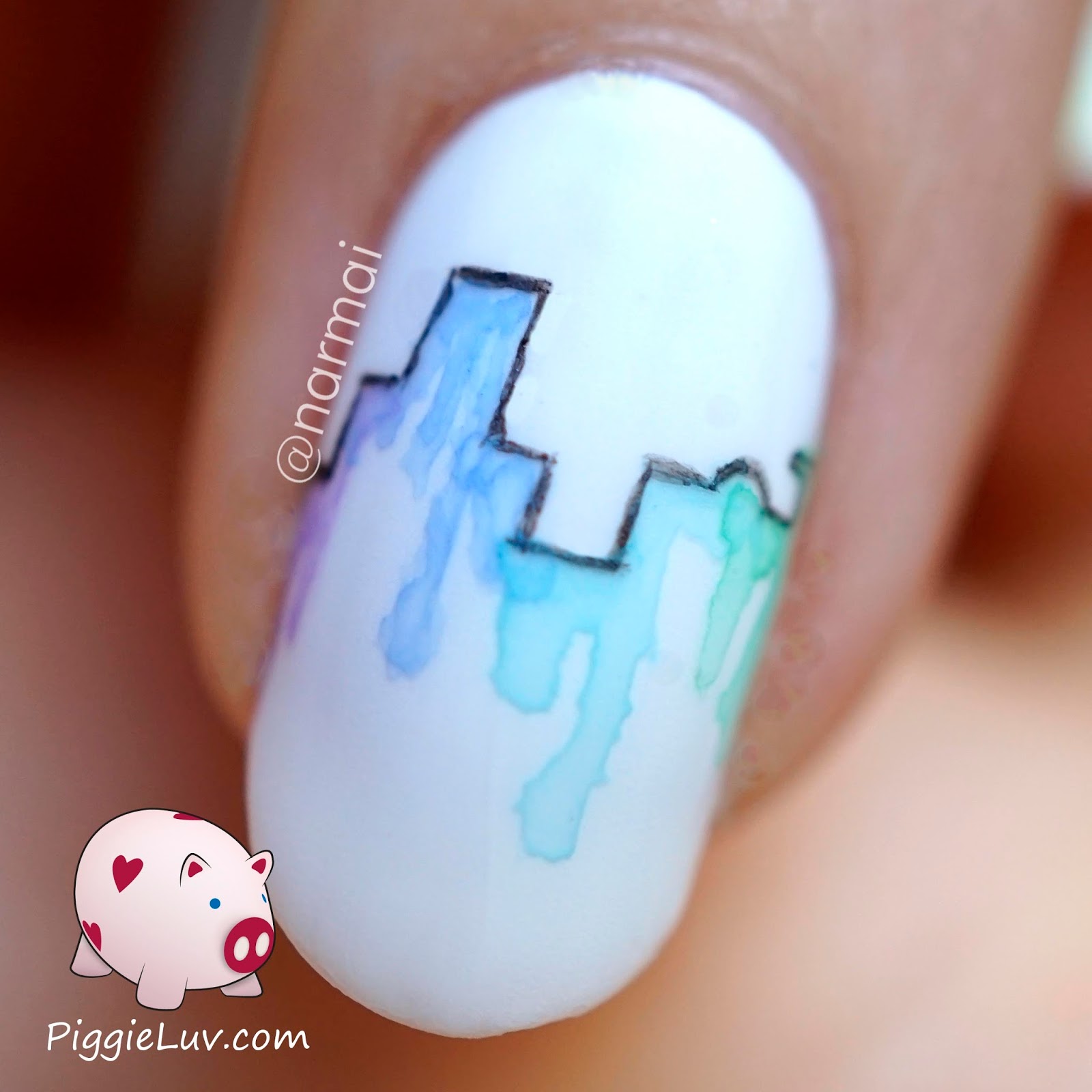 PiggieLuv Aquarelle/water color city skyline nail art
