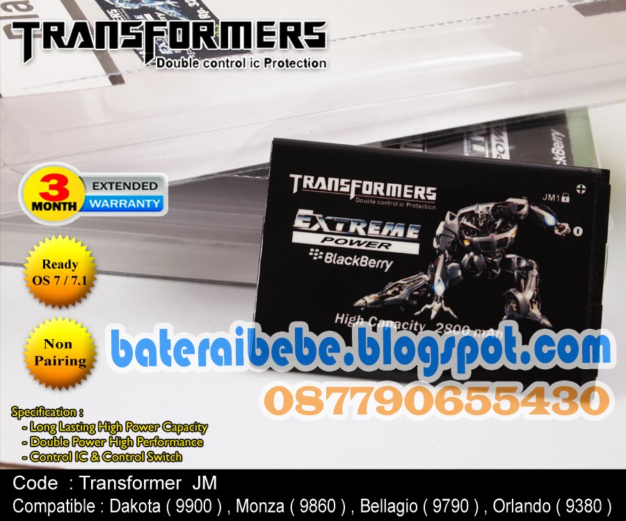 Baterai Blackberry Double Power JM1 Transformer Dakota 9900, Monza 9860, Montana 9930, Bellagio 9790 ,Volt 9850