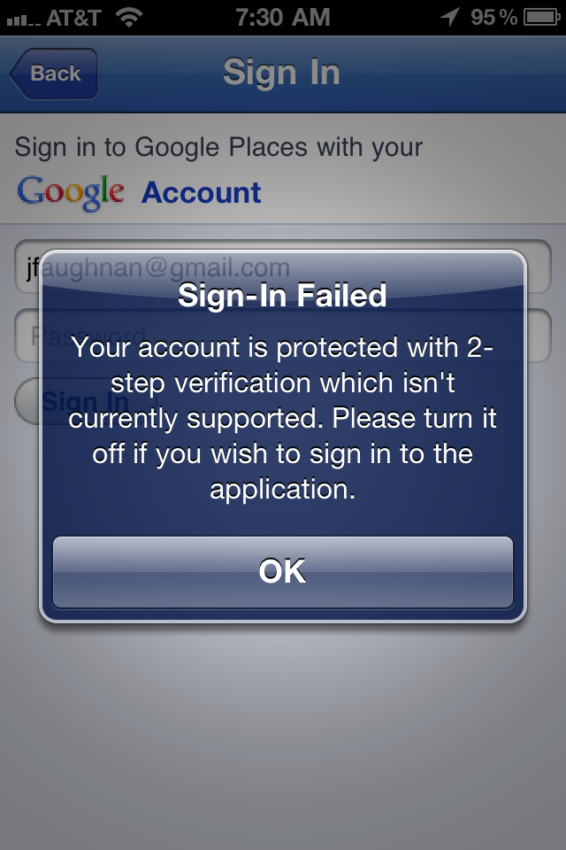 Gordon's Notes: Life with Google Two Step Verification - Sign-in Failed