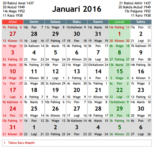 KALENDER TAHUN 2016 - Basirin.com