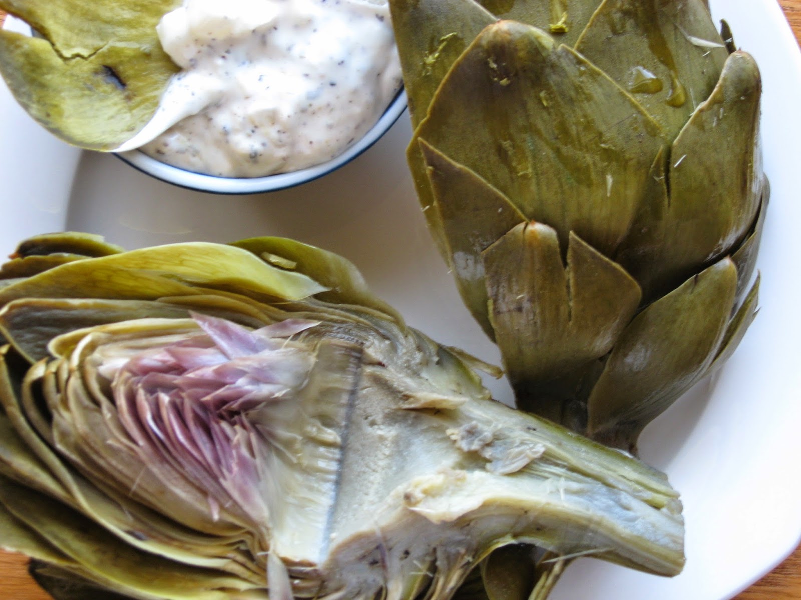 VeganForOne Steamed Artichoke and Killer Sauce for One