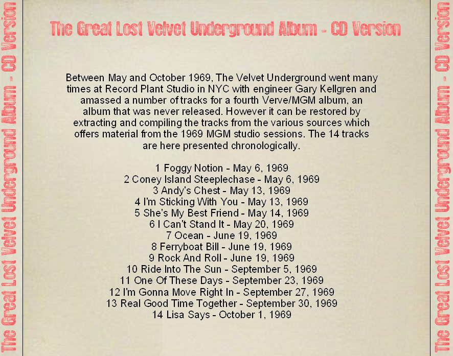 The Velvet Underground Bootlegs The Velvet Underground The Great Lost