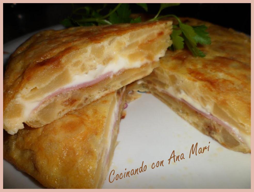 Cocinando con Ana Mari Tortilla de patatas rellena de jamón york y queso