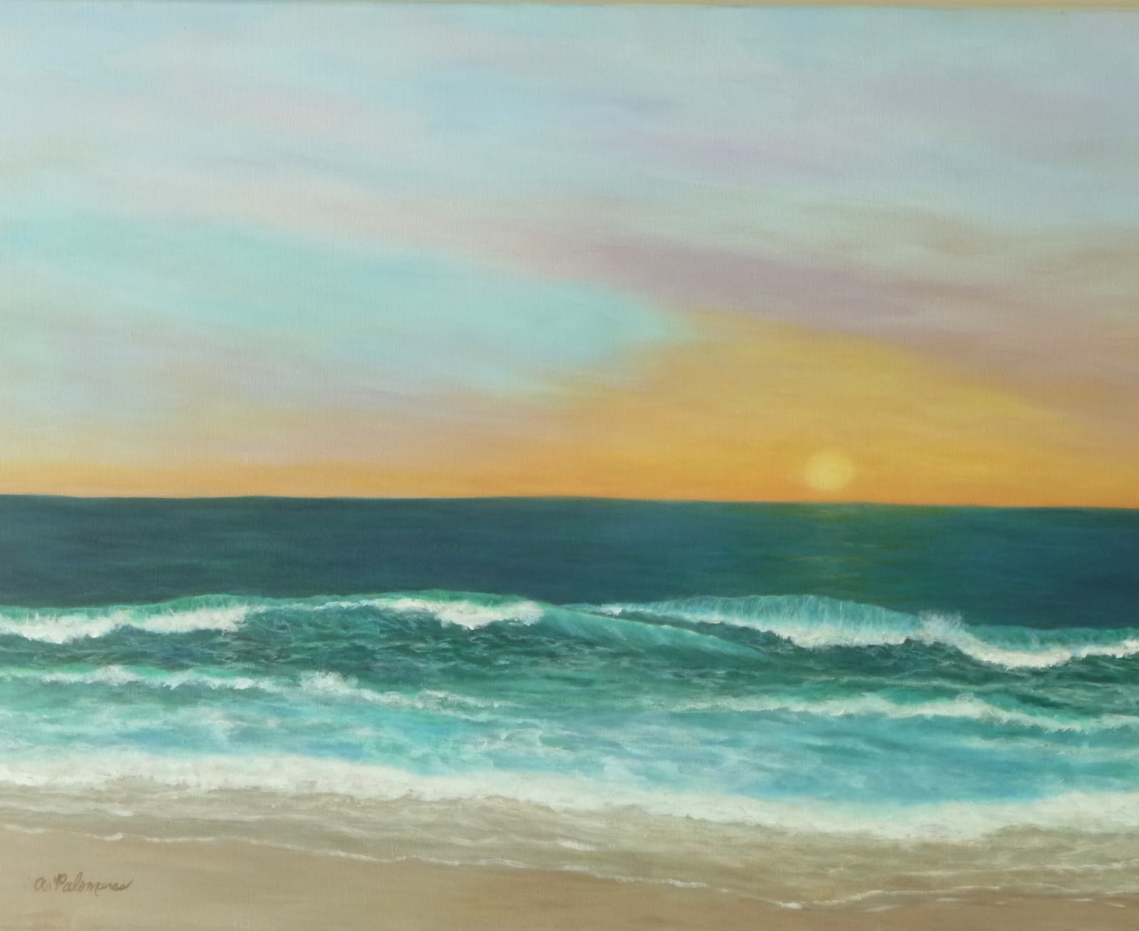 Beach Sunset Painting Amber Palomares Coastal and Nature