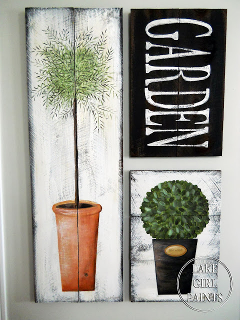 Paint your OWN topiary garden art on rustic boards. Excellent tutorial by Lake Girl Paints, featured on I Love That Junk