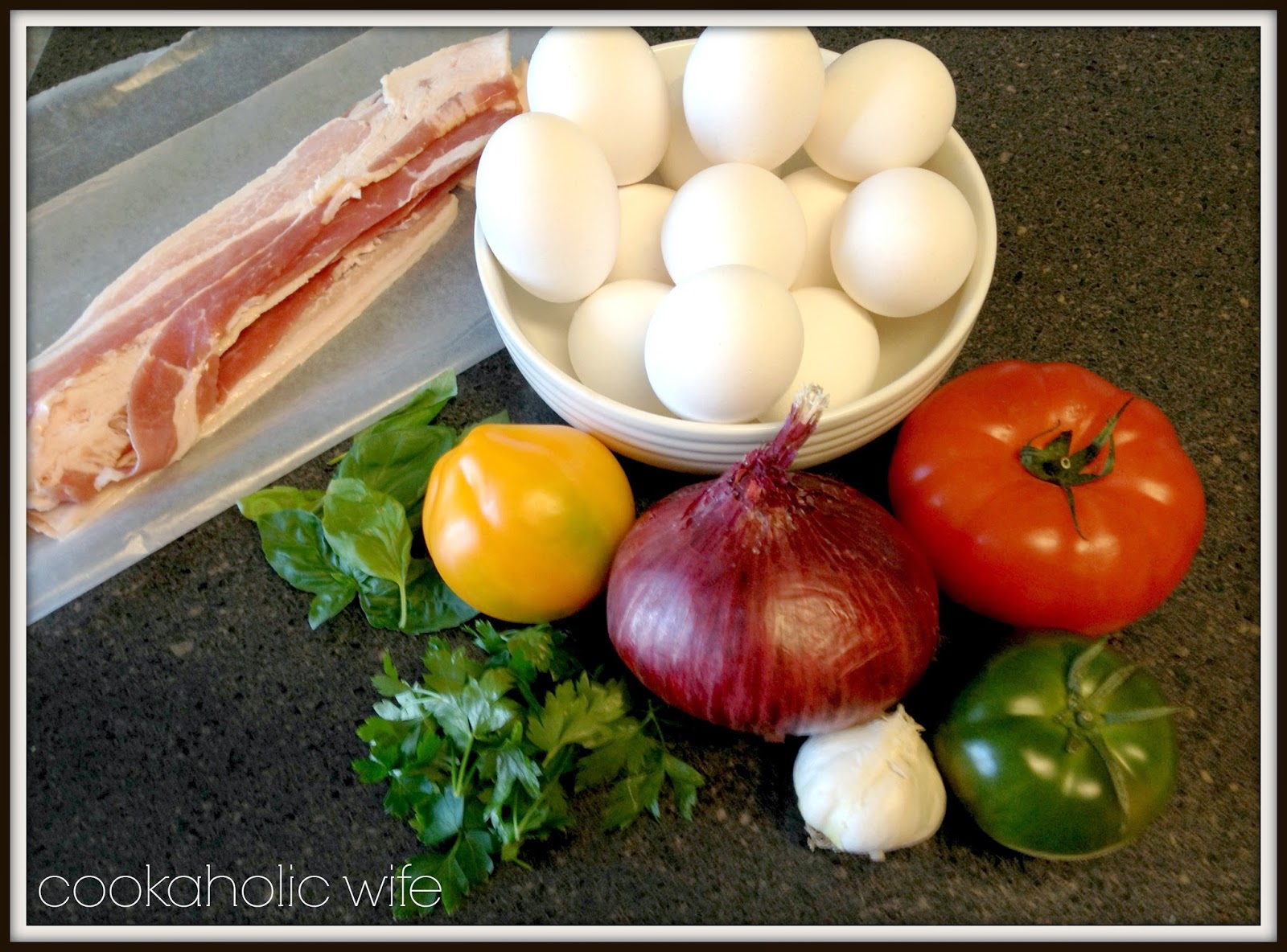 Basil, Bacon and Heirloom Tomato Frittata Cookaholic Wife