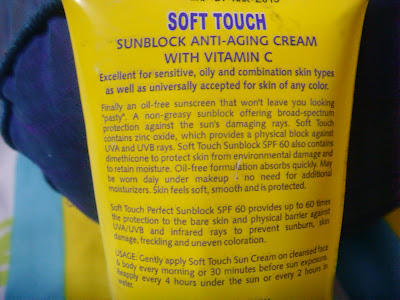 Soft Touch Sun Block is SPF60 cream with Vitamin C.
