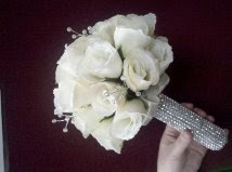 Ivory rose bridal bouquet w/bling handle