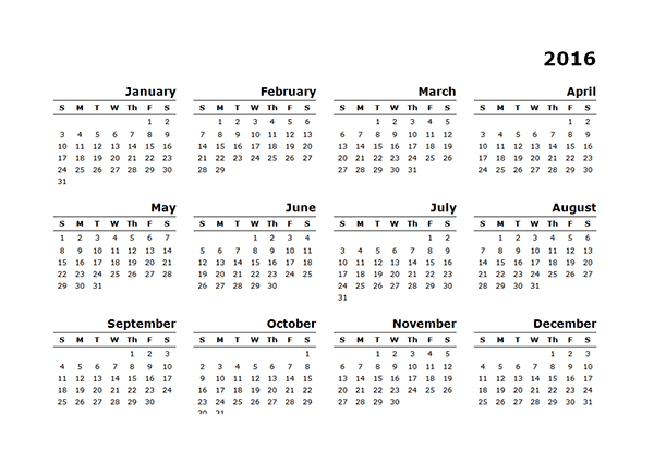 2016 Yearly Calendar Template 04