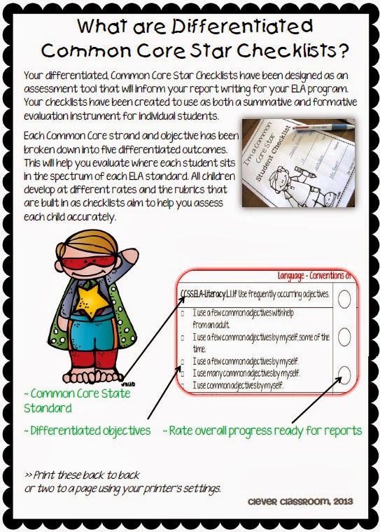 First Grade ELA Common Core Differentiated Checklists