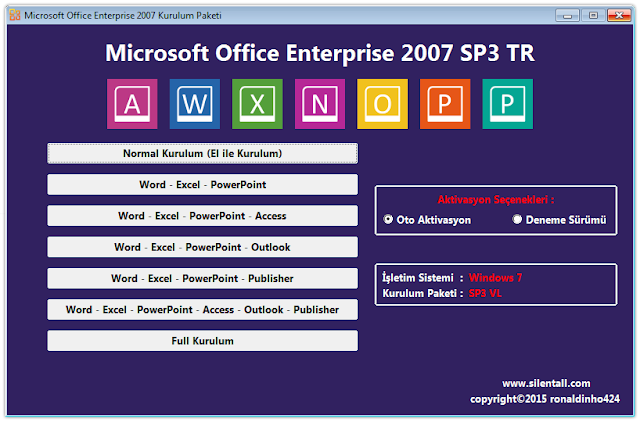 Microsoft Office 2007 Enterprise SP3 Türkçe Katılımsız İndir