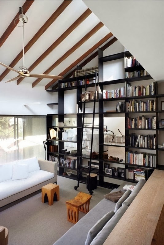 Make Them Wonder Library Walls And Ladders I M Curly Dreaming Of A Library Wall In Our Living Room We Have An Angled Ceiling Much Like Several The Images Below Think It Accentuates This