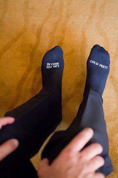 21 Insanely Fun Wedding Ideas - Give your groom a little something to keep those feet toasty warm