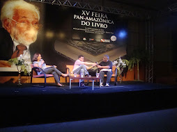 Nilson Oliveira e eu, com mediação de Linda Ribeiro, na XV Feira Pan-Amazônica do Livro