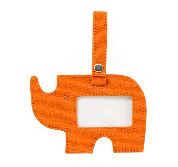 Orange rhinoceros shaped luggage or bag tag