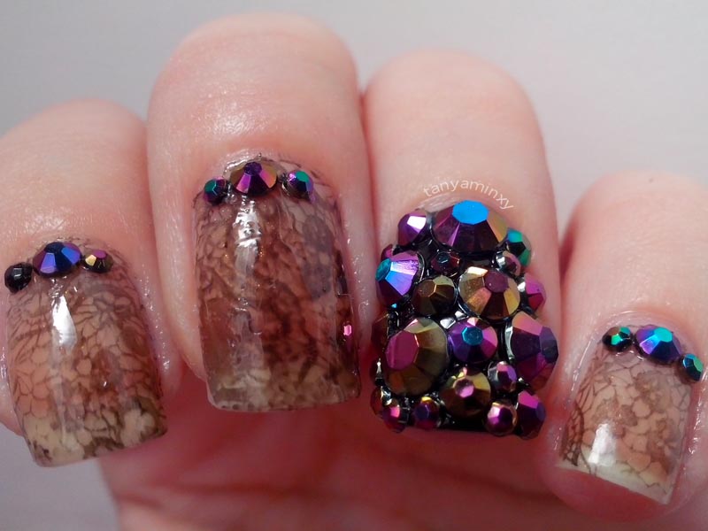 Lace Negative Space Nail Art Iridescent Multichrome Rhinestones BPS Nails Nail Art Nail Design