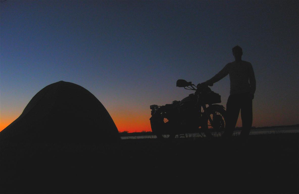 motorcycle and tent, camping at night, motorcycle ride