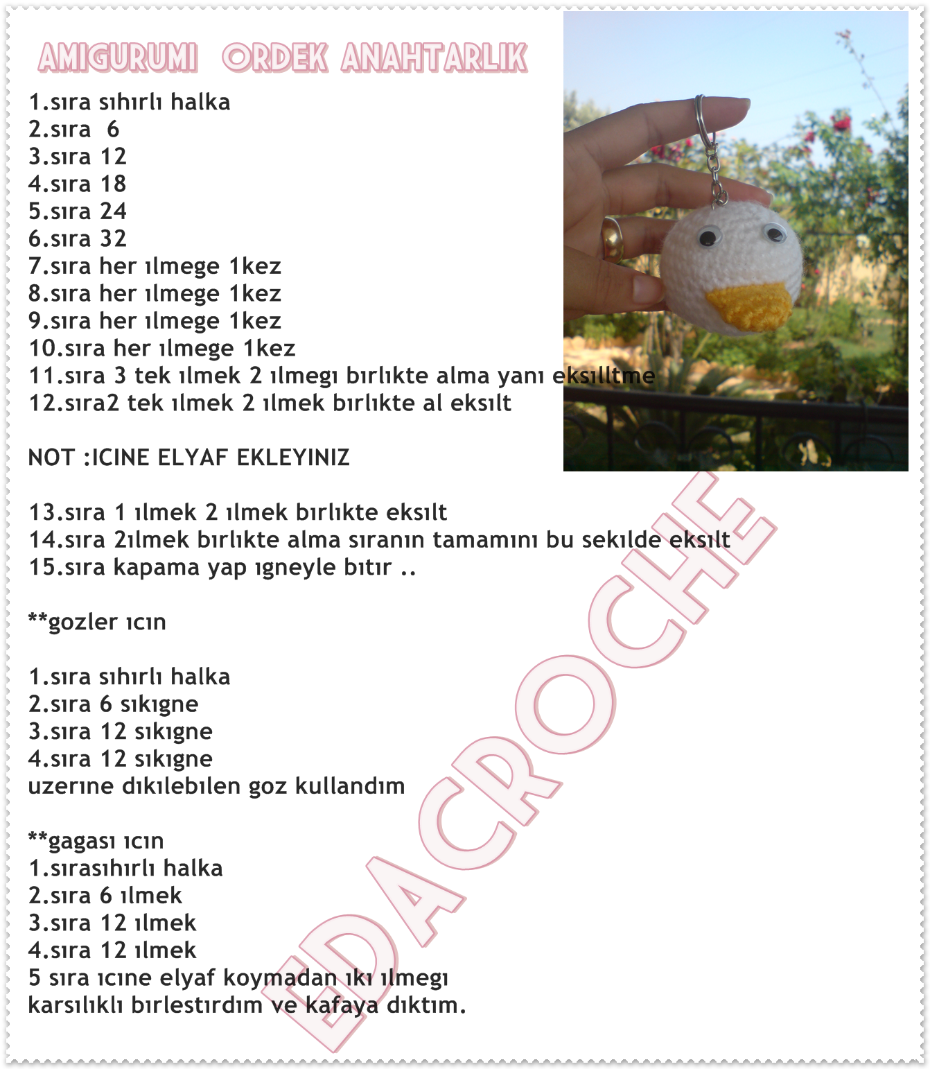 AM?GURUM?/EDACROCHE: amigurumi ordek anahtarlik