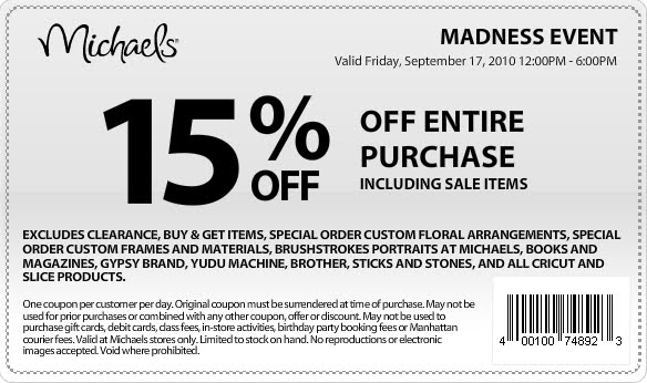 Michaels coupon entire purchase september 2018
