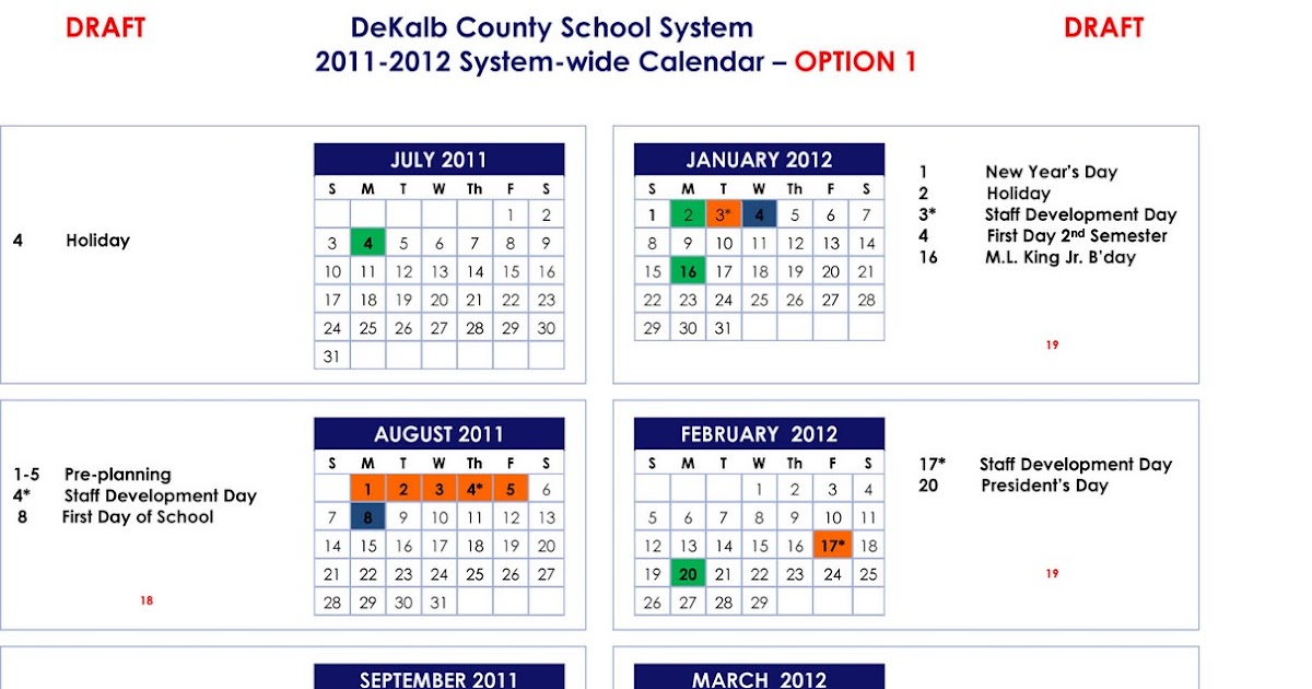 DeKalb County School Watch 20112012 and 20122013 School Calendar Options