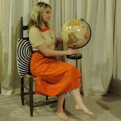beige orange tan ribbed vintage secretary one piece dress
