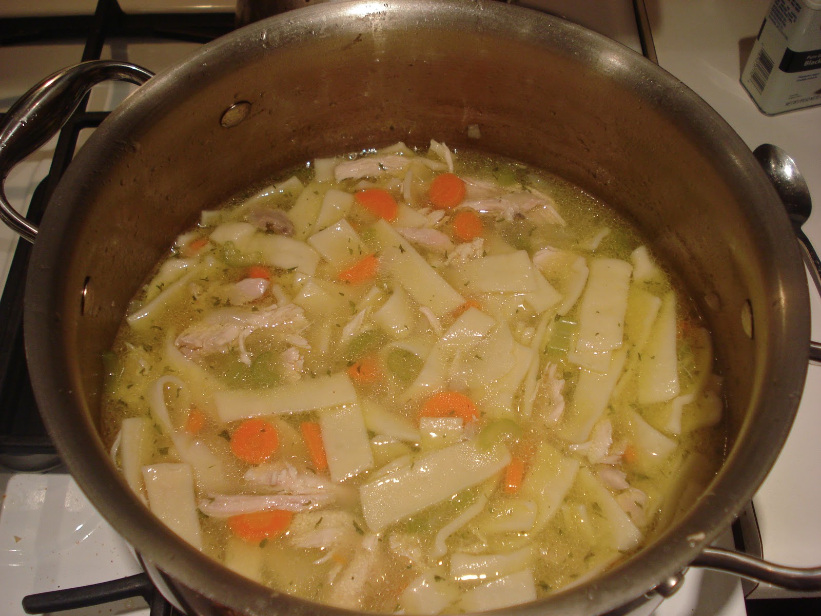 thick chicken noodle soup with egg noodles