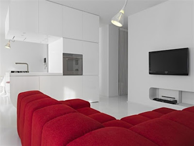 white and red futuristic apartment interior decoration living room