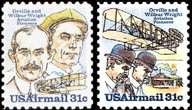 Sellos americanos de 31c, de Orville y Wilbur Wright Sellos americanos de 31c, de Orville y Wilbur Wright