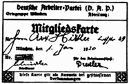 A copy of Adolf Hitler's German Workers' Party (DAP) membership card.